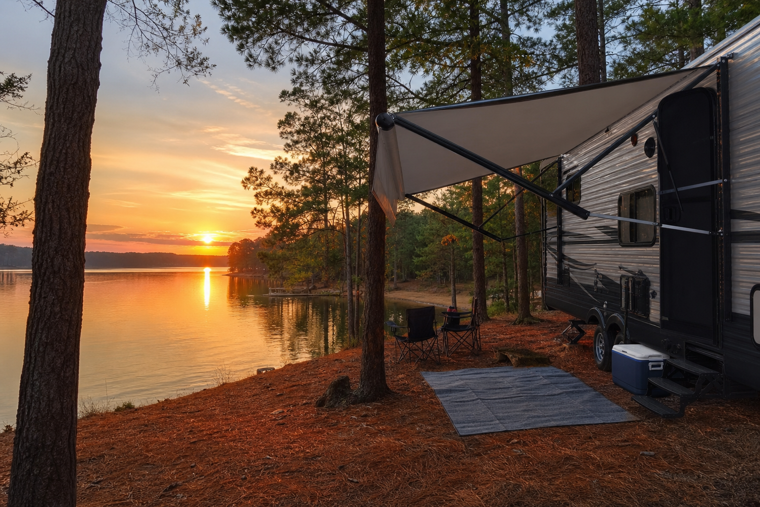 RV campsite at sunset on Lake Hartwell, Fair Play SC